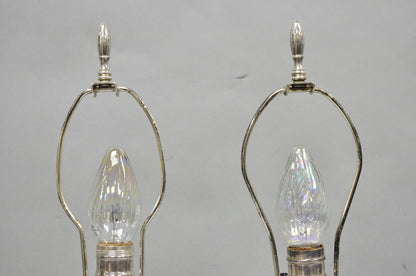Antique English Regency Silver Plated Footed Candlestick Table Lamps - a Pair