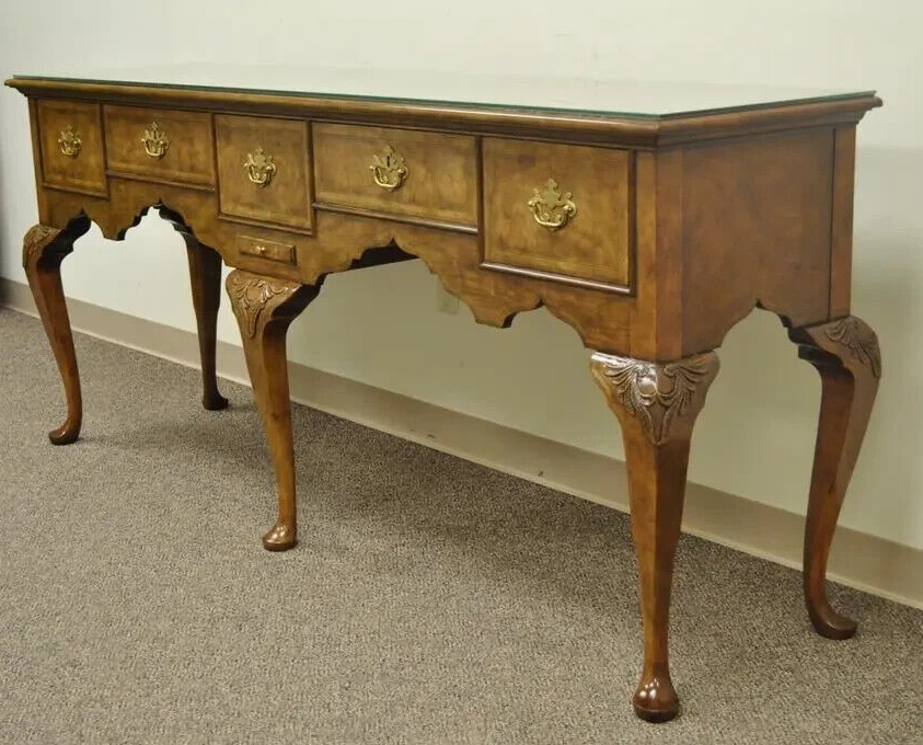 Vintage Baker Stately Homes Queen Anne Burl Walnut Sideboard Huntboard Server