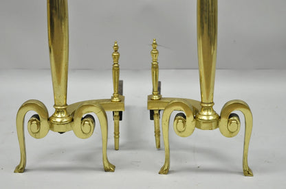 Antique French Art Nouveau Style Brass Urn Finial Fireplace Andirons - a Pair
