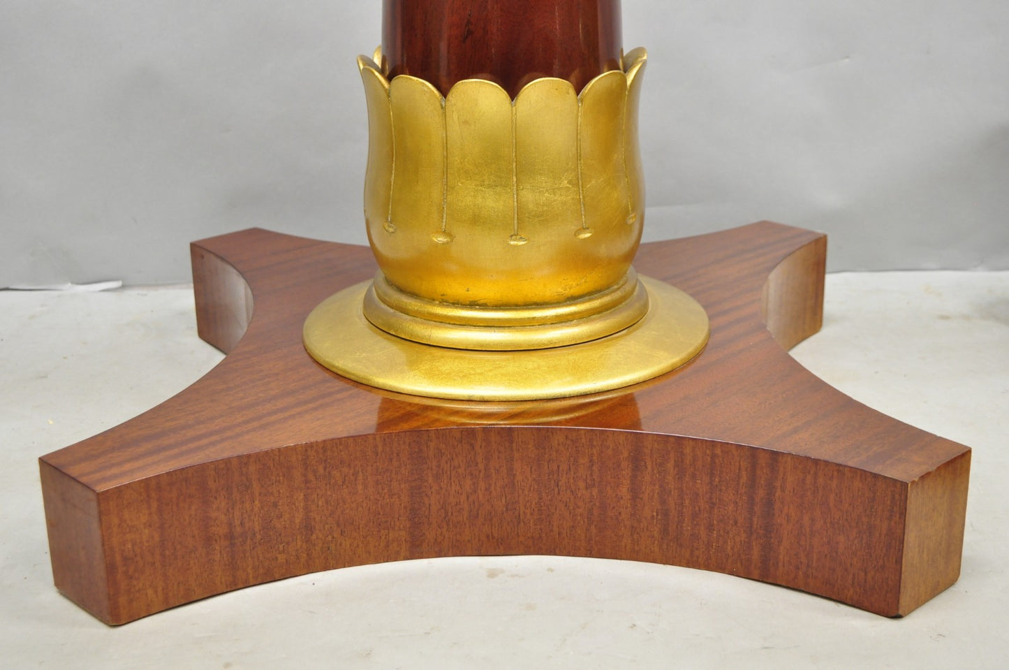 Vintage French Regency Style Mahogany & Gold Gilt Plume Table Pedestal Base (A)