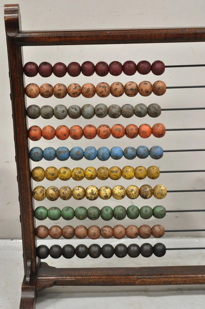 Large Vintage Mongolian Wooden Math Abacus with Painted Wooden Balls
