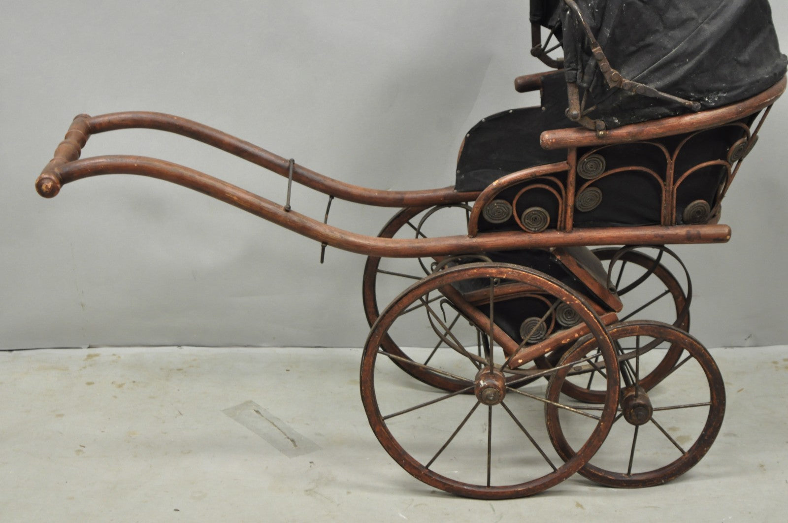 Antique Victorian Bentwood Small Child Size Decorative Baby Buggy Carriage