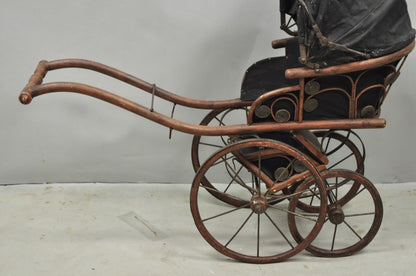 Antique Victorian Bentwood Small Child Size Decorative Baby Buggy Carriage