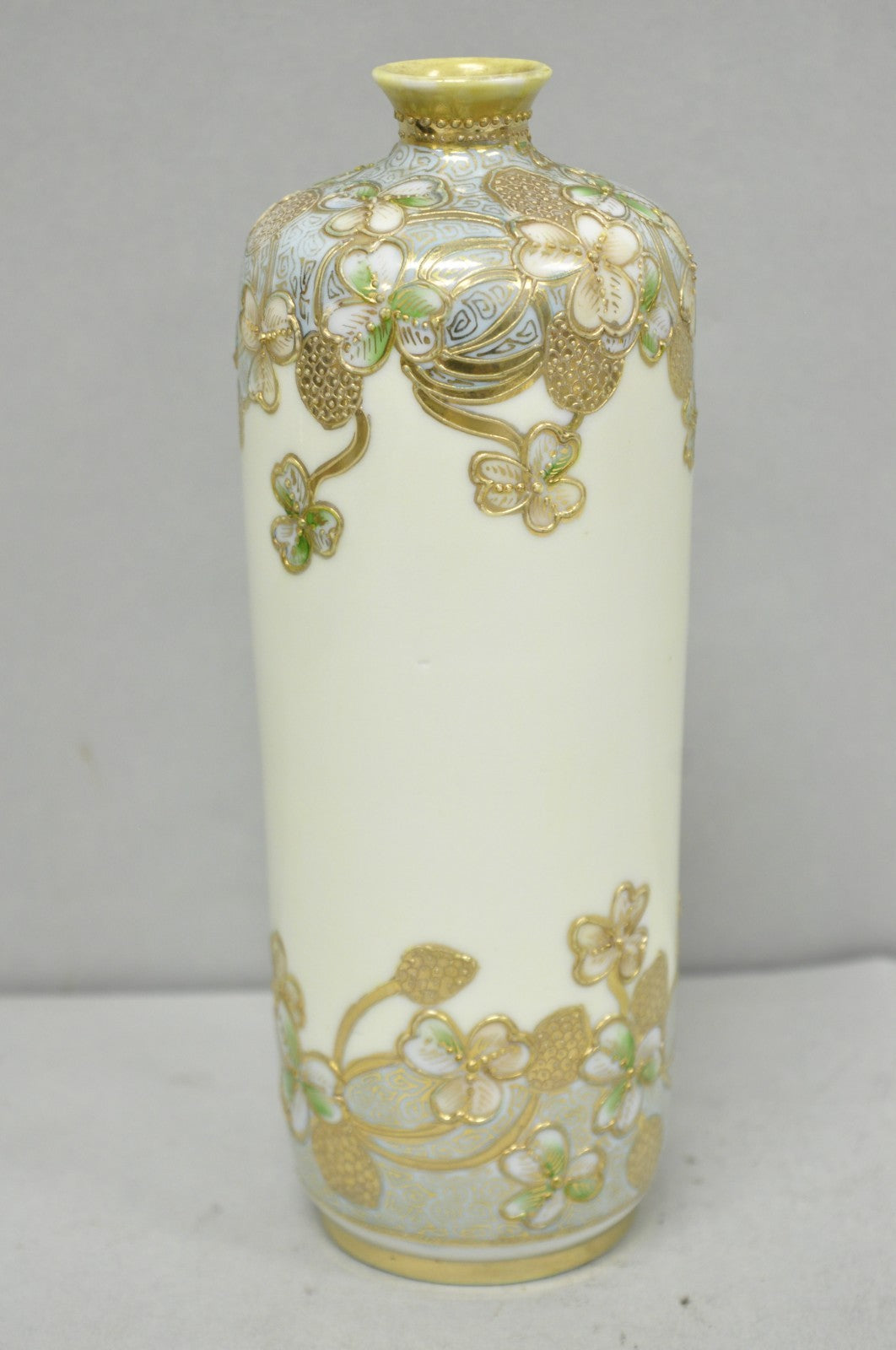 Antique Nippon Art Nouveau Hand Painted Gold Gilt Porcelain Small Cylinder Vase