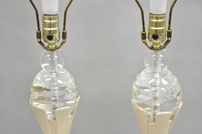 Vintage Art Deco Style Acrylic Lucite Sphere Tapered Table Lamps - a Pair