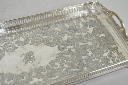 Antique Wilcox Victorian Engraved Narrow Silver Plated Trinket Dish "B" Monogram