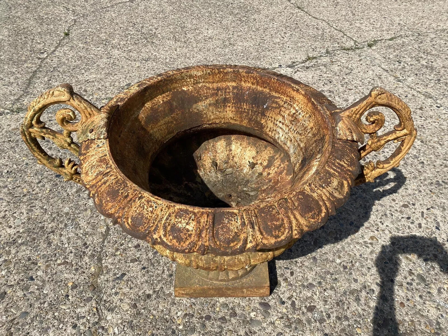 French Victorian Large Cast Iron 48" Wide Campana Urn Garden Planter w/ Handles