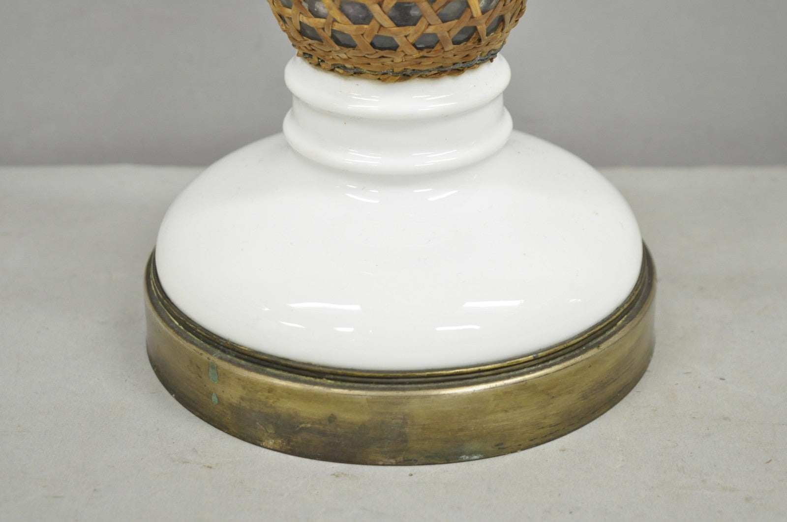 Antique French Victorian Rattan Wrapped Blown Glass Seltzer Bottle Table Lamp