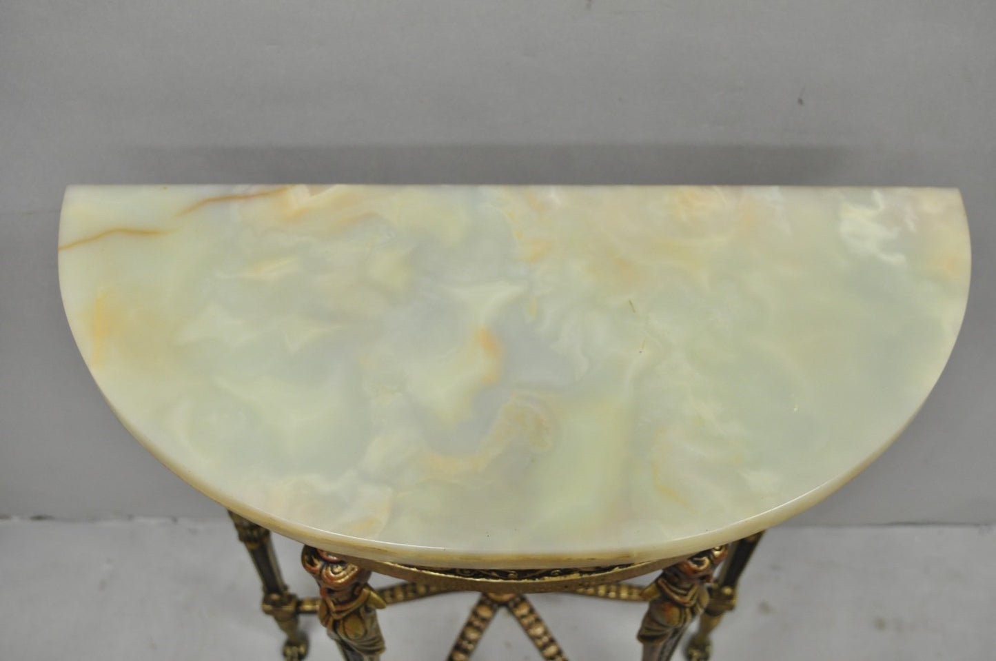 Antique Gothic Revival Oscar Bach Style Figural Bronze & Onyx Console Side Table