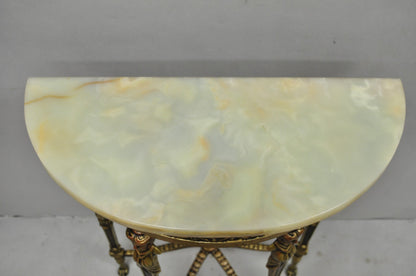Antique Gothic Revival Oscar Bach Style Figural Bronze & Onyx Console Side Table