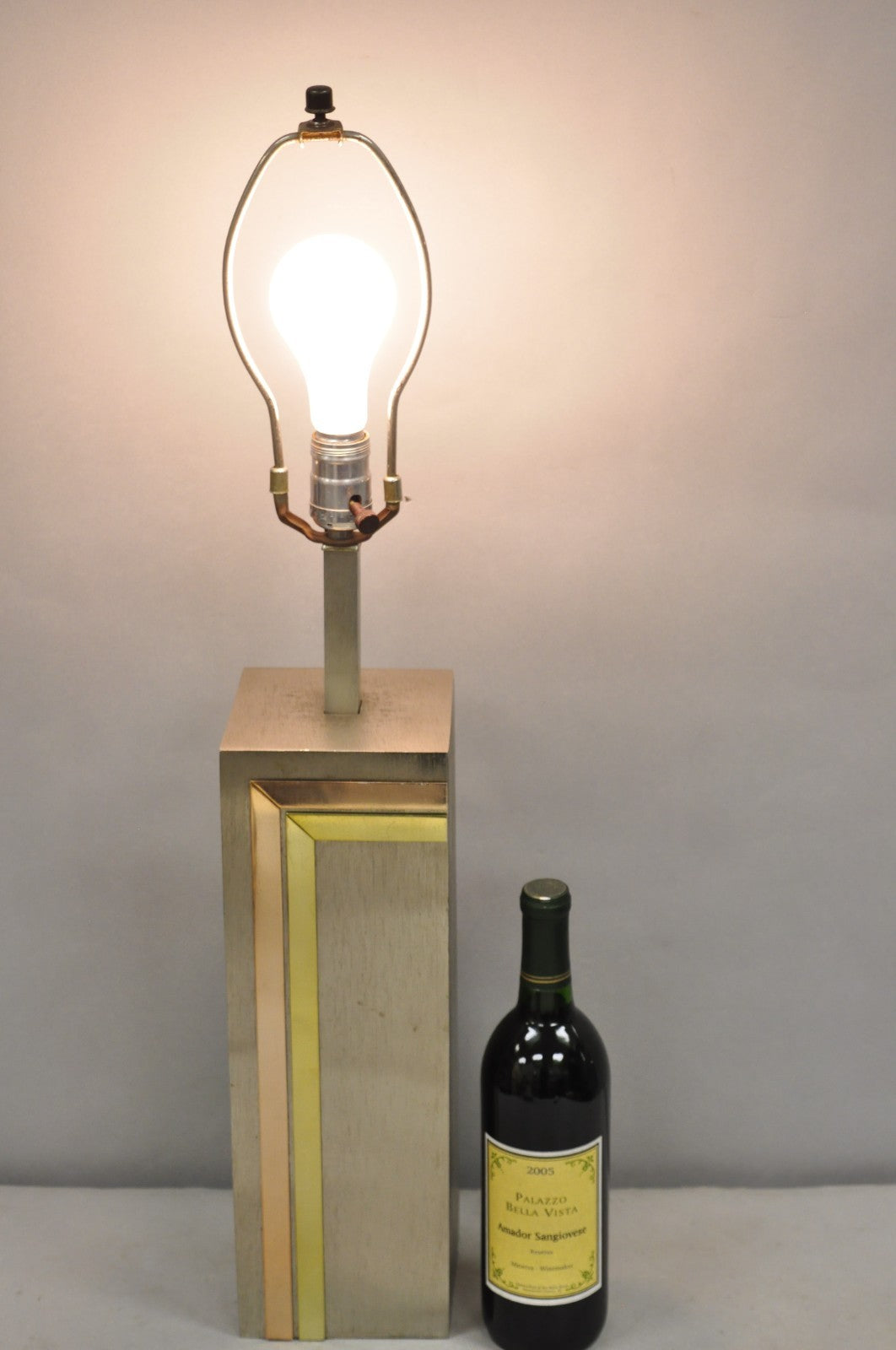 Laurel Pierre Cardin Style Brushed Aluminum Mid Century Modern Cubist Table Lamp