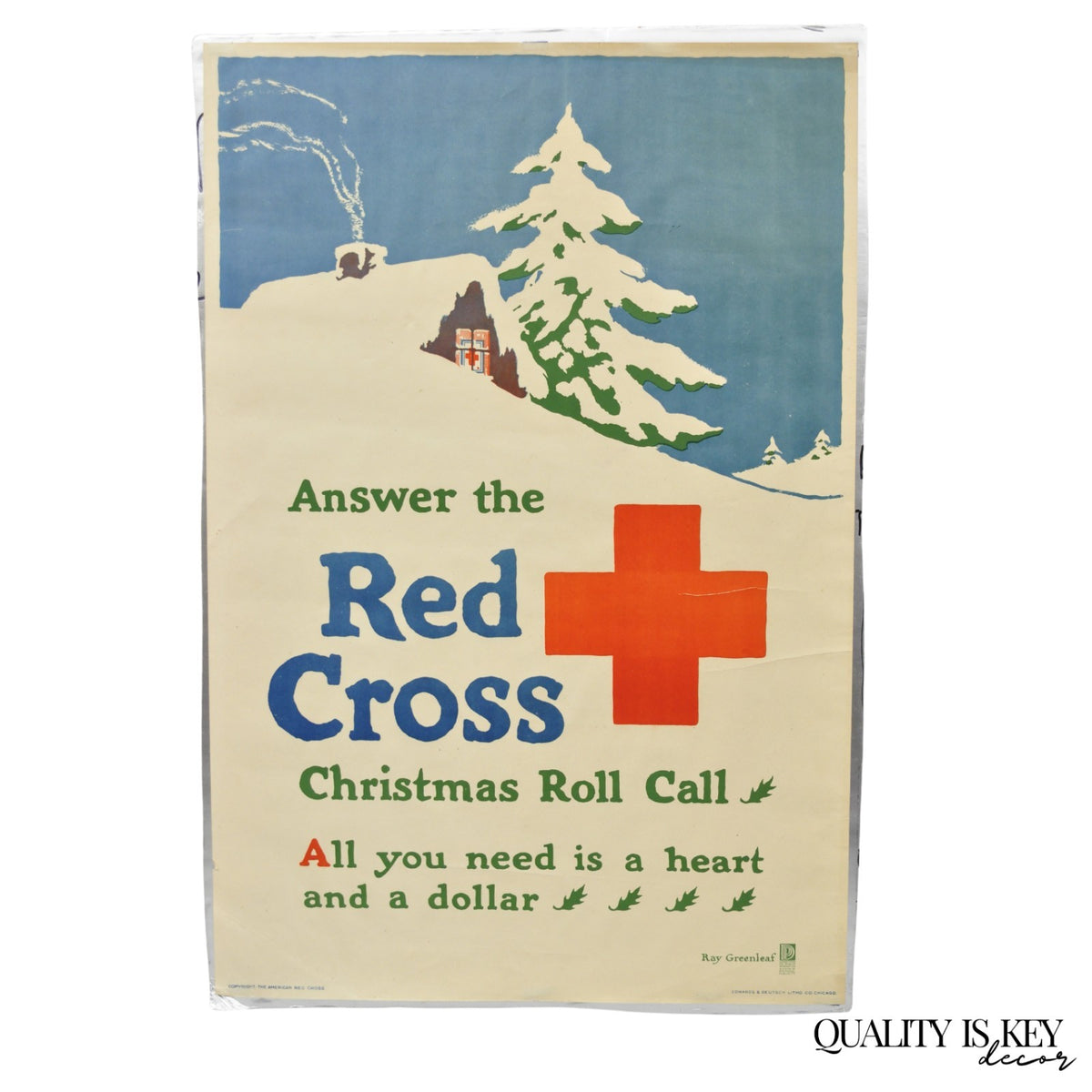 Original Vintage 1918 WWI Poster 'Red Cross Christmas Roll Call' Ray Greenleaf
