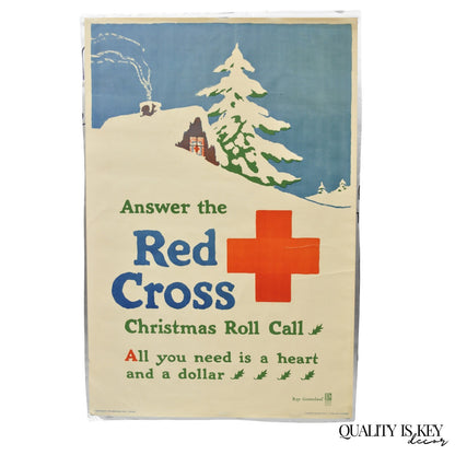 Original Vintage 1918 WWI Poster 'Red Cross Christmas Roll Call' Ray Greenleaf