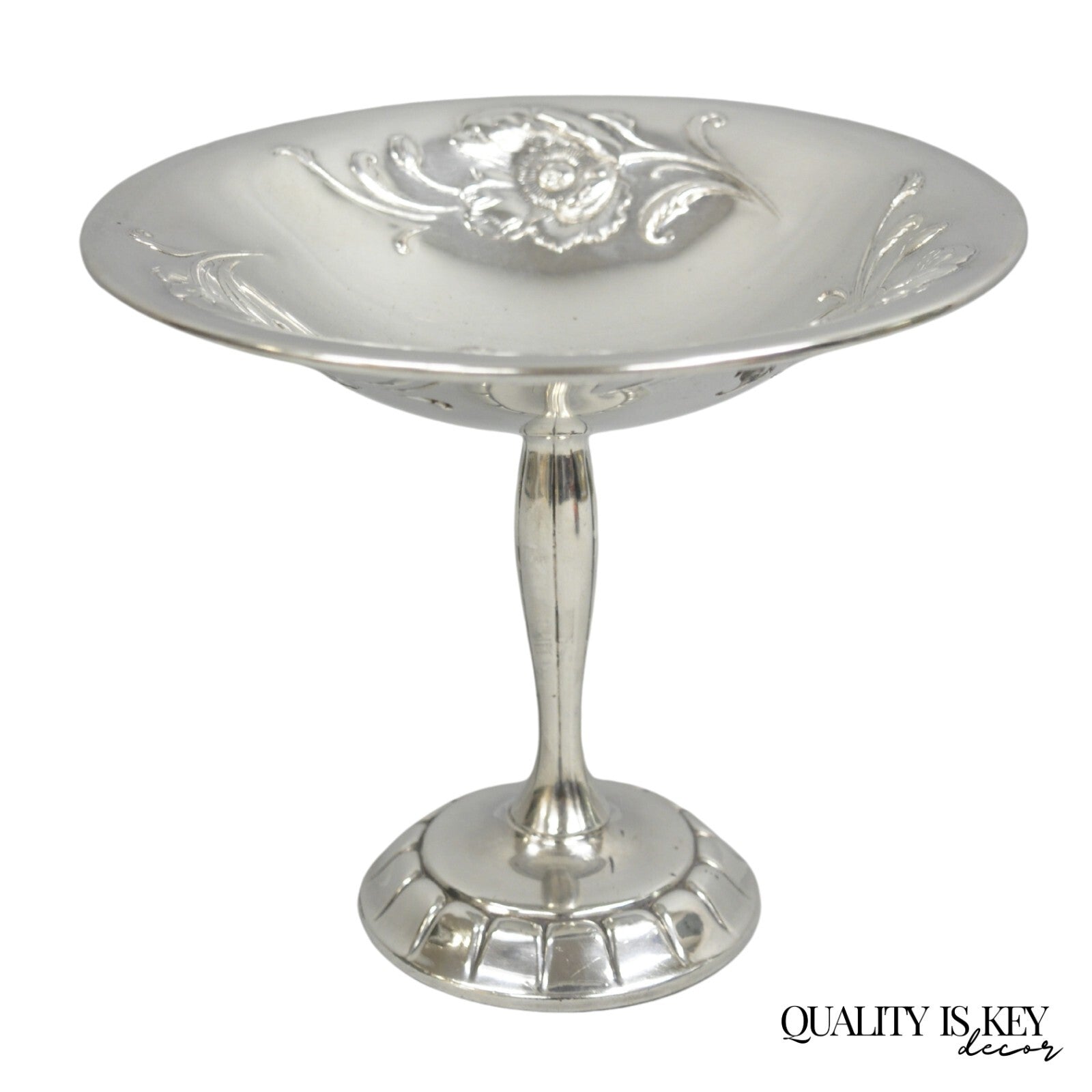 Antique Victorian Floral Repousse WMA Rogers Silver Plated Footed Compote Dish