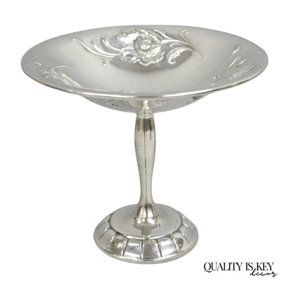 Antique Victorian Floral Repousse WMA Rogers Silver Plated Footed Compote Dish