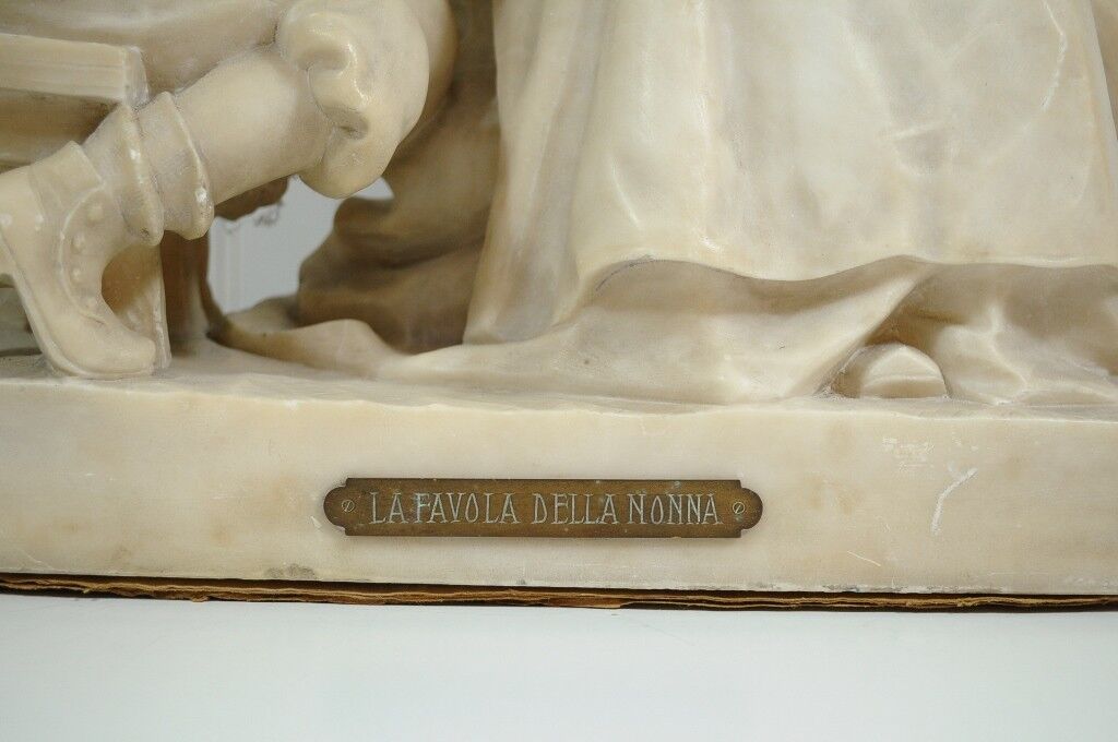 E Battiglia La Favola Della Nonna Alabaster Italian Sculpture Tale of Grandma