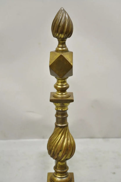 Antique Federal Brass Spiral Twist Finial Branch Leg Ball & Claw Andirons - Pair