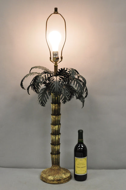 Vintage Italian Hollywood Regency Tole Metal Tropical Palm Tree Table Lamp