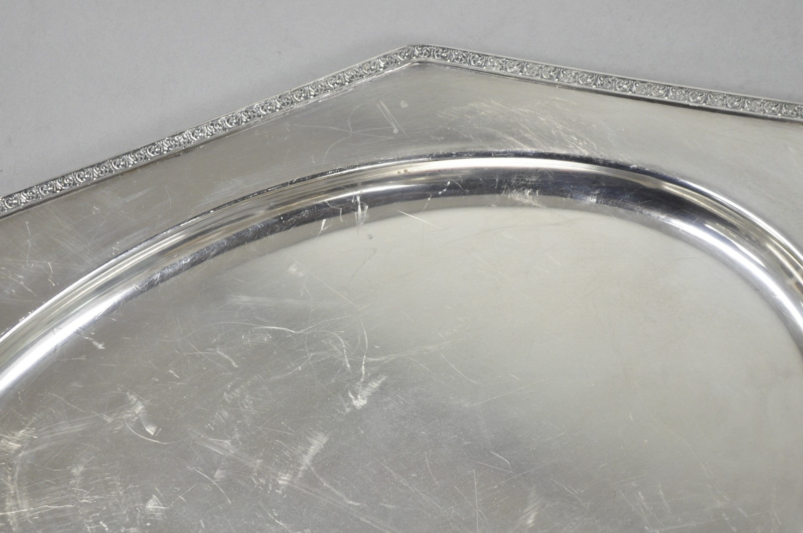 Antique Victorian Andover SP Co Silver Plated Octagonal Serving Platter Tray