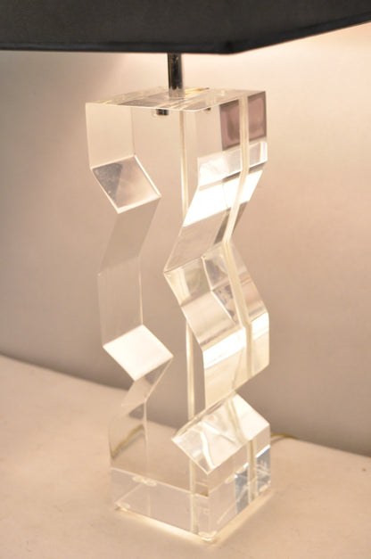 Vintage Les Prismatiques Mid Century Modern Lucite Zig Zag Table Lamp, Signed