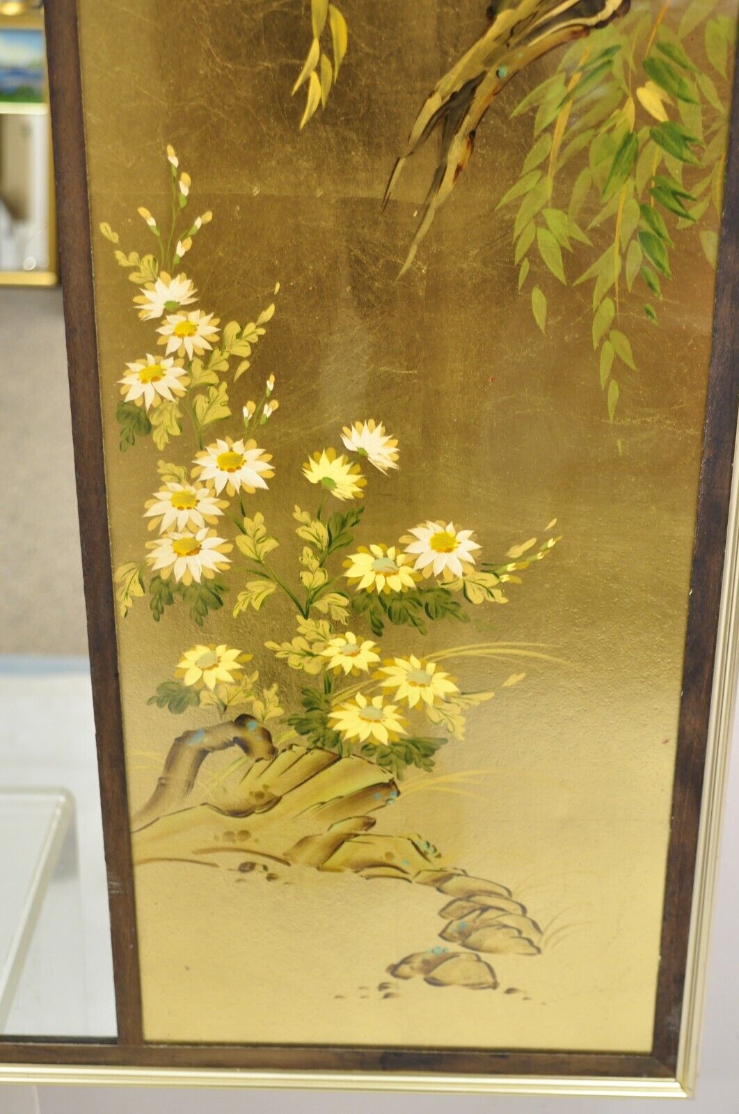 Vintage LaBarge Chinoiserie Floral Gold Gilt Decorated Rectangular Wall Mirror