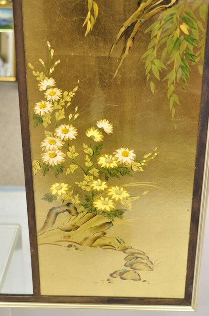 Vintage LaBarge Chinoiserie Floral Gold Gilt Decorated Rectangular Wall Mirror