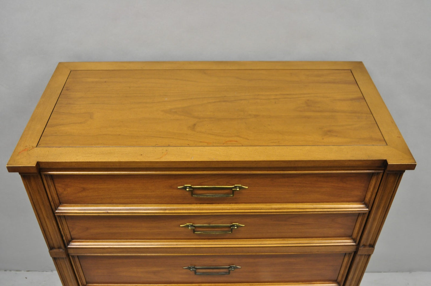 Vintage Hollywood Regency Cherry Wood 5 Drawer Tall Chest Dresser by White Furn