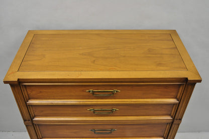 Vintage Hollywood Regency Cherry Wood 5 Drawer Tall Chest Dresser by White Furn