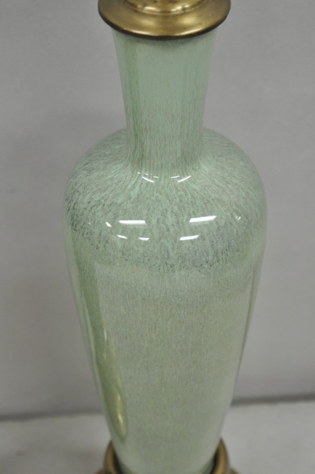 Vintage Mid Century Modern Celadon Green Porcelain Sinuous Urn Table Lamp - Pair