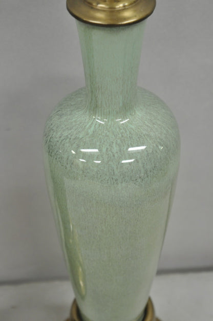 Vintage Mid Century Modern Celadon Green Porcelain Sinuous Urn Table Lamp - Pair