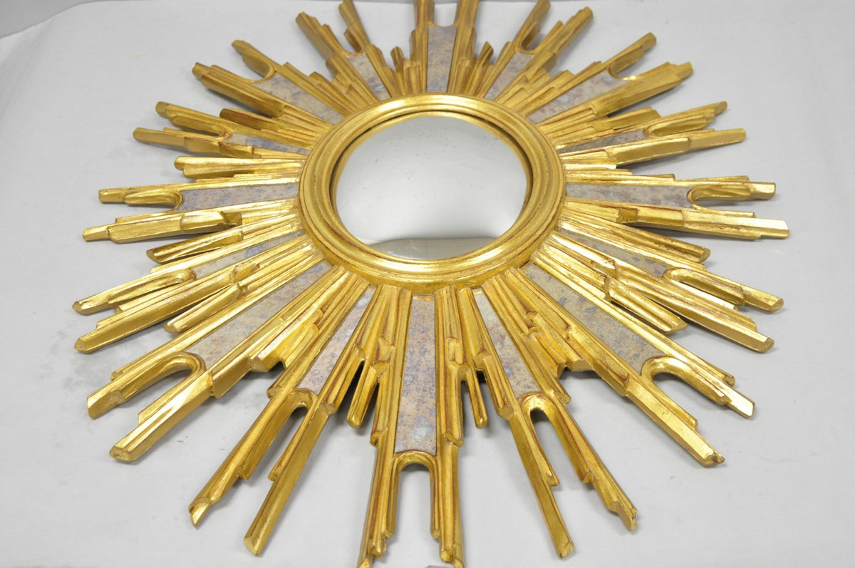 Vintage Italian Hollywood Regency Gold Gilt Sunburst Convex Bullseye Wall Mirror