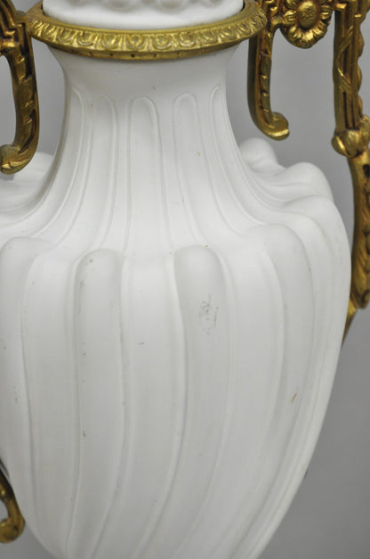 Antique French Louis XVI Style Gilt Bronze Porcelain Urn Table Lamps - a Pair