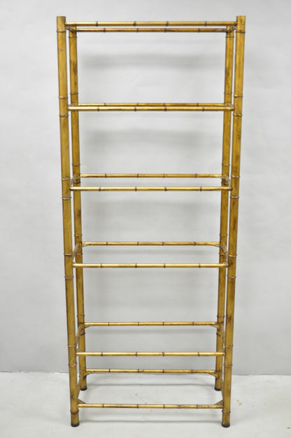 Vintage Hollywood Regency Gold Gilt Iron Metal Faux Bamboo Etagere Bookcase