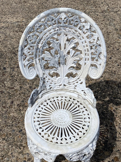Cast Aluminum Antique Victorian Style Outdoor Garden Bistro Side Chairs - Pair