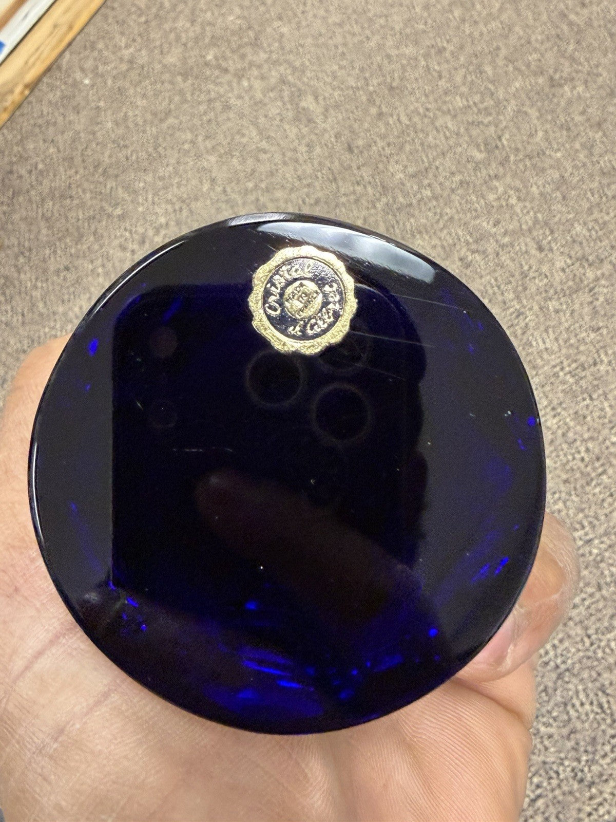 Cristal D'Albret France Christopher Columbus Sulphide Paperweight Faceted Blue