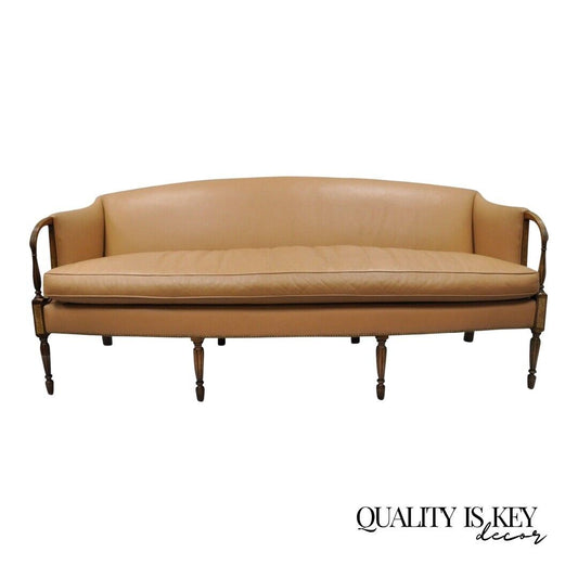 Southwood Sheraton Federal Style Caramel Tan Leather 81" Mahogany Frame Sofa