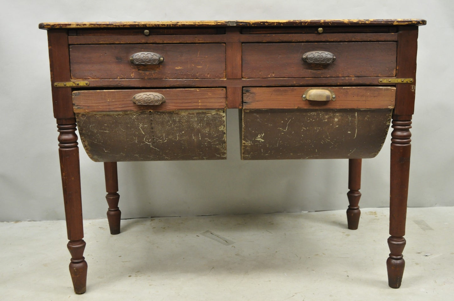 Antique French Country Primitive Possum Belly Pine Wood Bakers Work Table