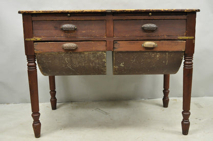 Antique French Country Primitive Possum Belly Pine Wood Bakers Work Table