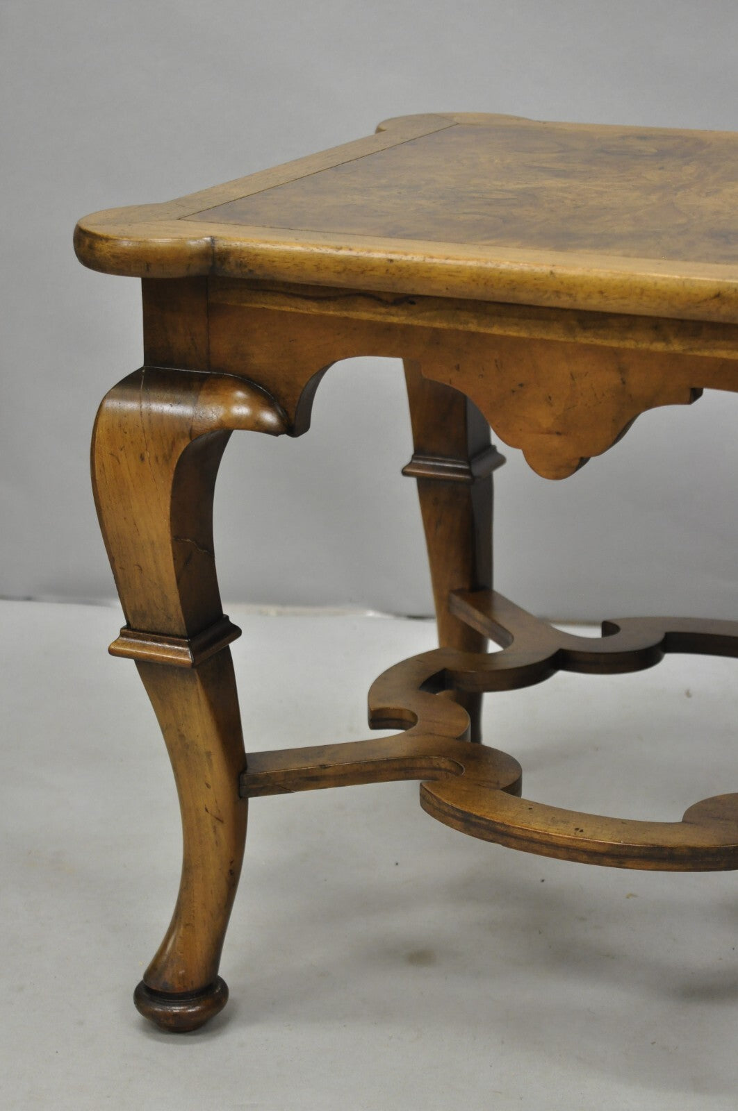 Vintage Baker Regency Style Burlwood Walnut Low Side End Tables - a Pair