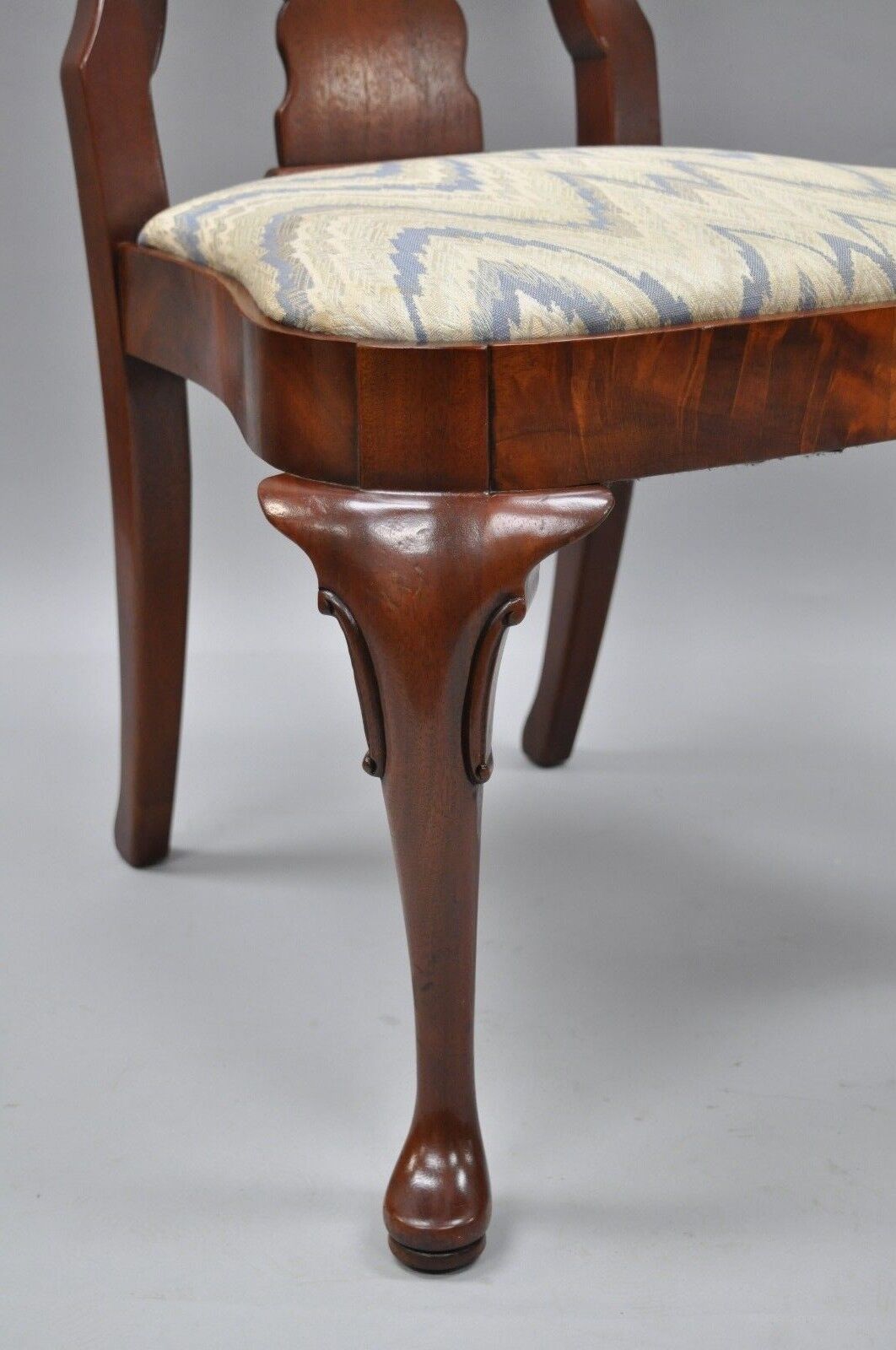 Pair of Vintage Queen Anne Style Crotch Mahogany Dining Room Side Chairs