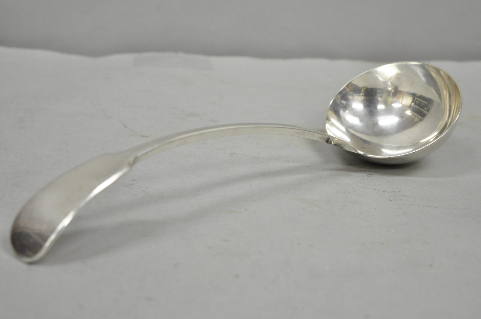 Antique English Victorian Daniel & Arter Fiddle Pattern Silver Plated Soup Ladle