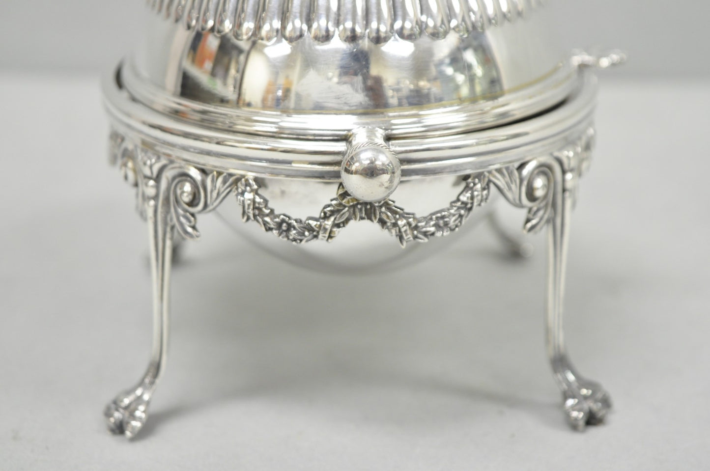 Antique English Edwardian Silver Plated Revolving Oval Serving Butter Dish