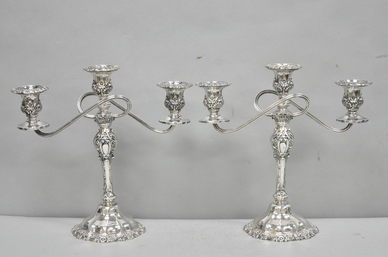 Vintage International Silver Co Countess Silver Plated 3 Arm Candelabra - Pair