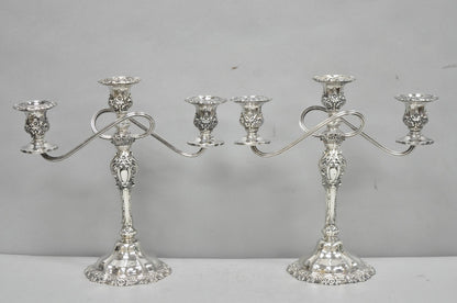 Vintage International Silver Co Countess Silver Plated 3 Arm Candelabra - Pair