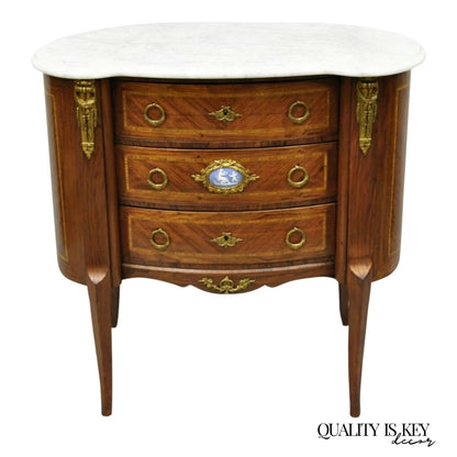 Antique French Louis XV Style Marble Top Bronze Ormolu Bombe Commode Nightstand