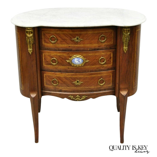 Antique French Louis XV Style Marble Top Bronze Ormolu Bombe Commode Nightstand