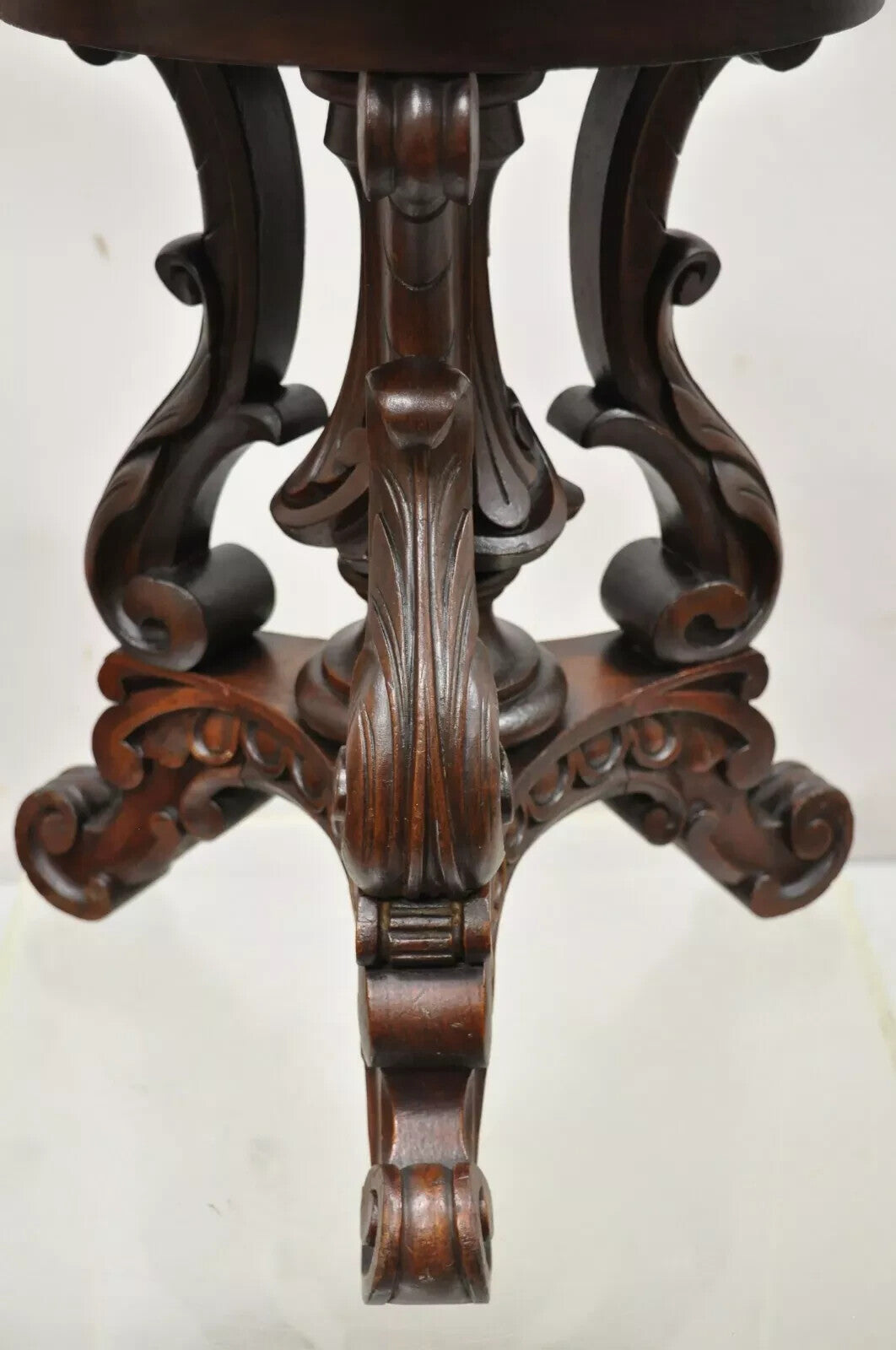 Antique Victorian Carved Walnut Adjustable Height Pedestal Base Piano Stool