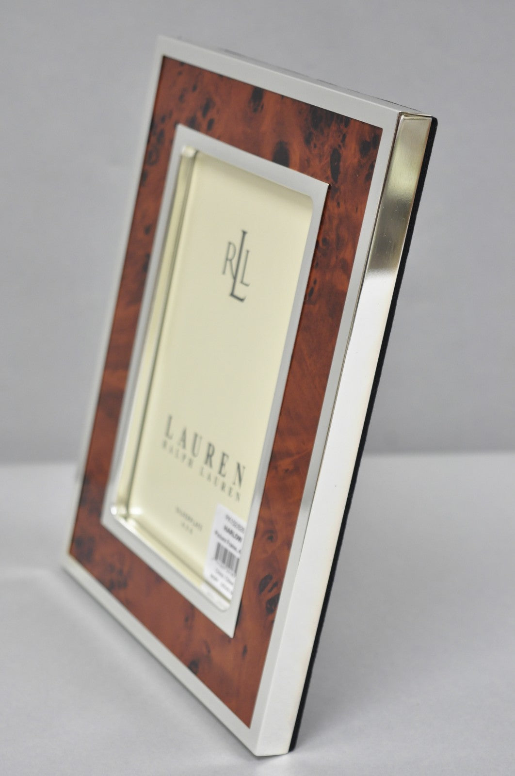 Lauren Ralph Lauren Harlow Burl Wood & Silver Plated 4x6 Photo Picture Frame NIB