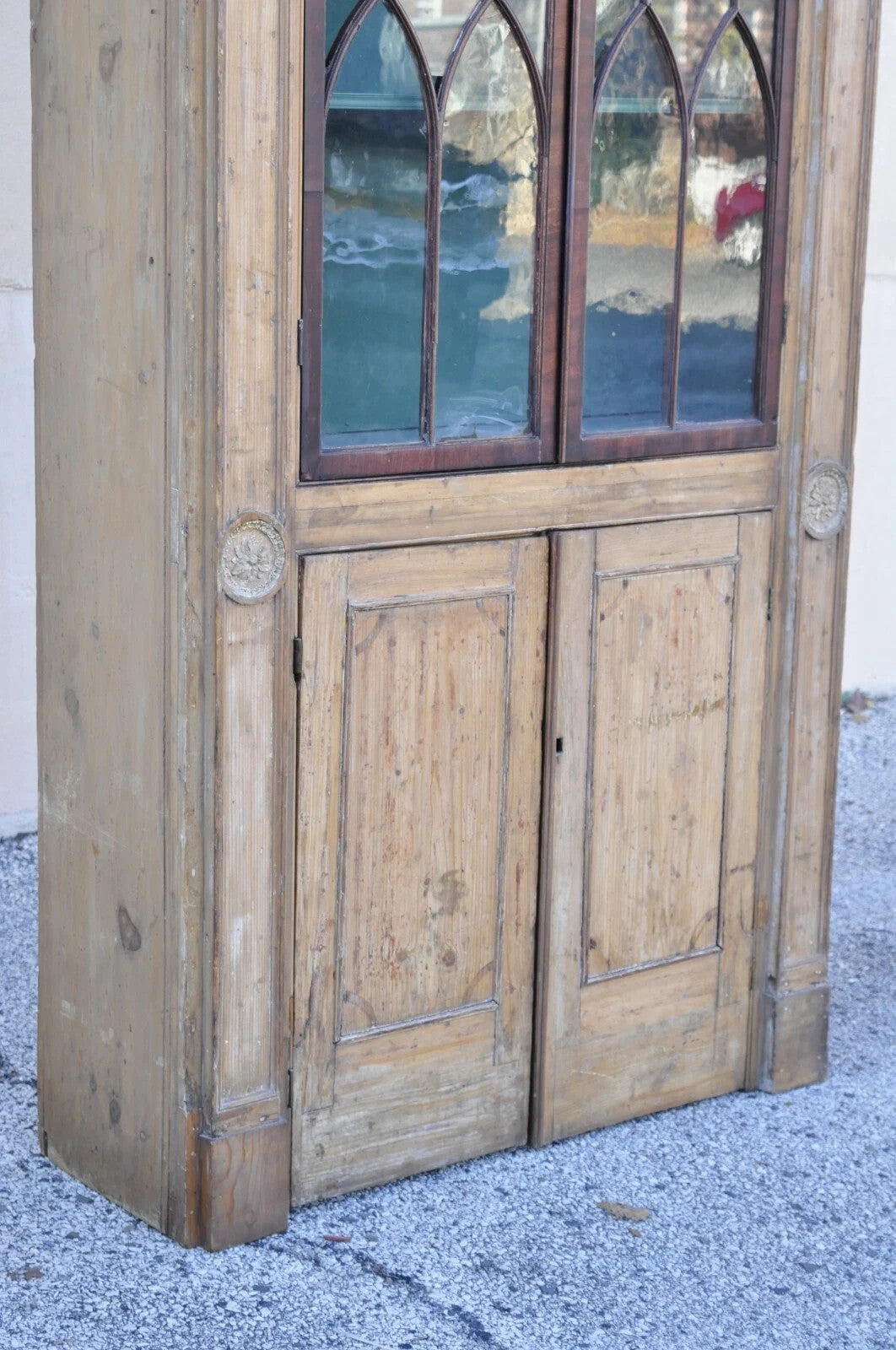 Antique Italian Renaissance 109" Tall Carved Wood Gothic Cupboard Hutch Cabinet