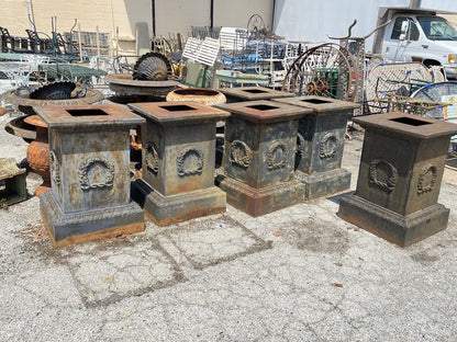 Large Neoclassical Style Cast Iron Garden Planter Urn Pedestal Base w/ Wreath A
